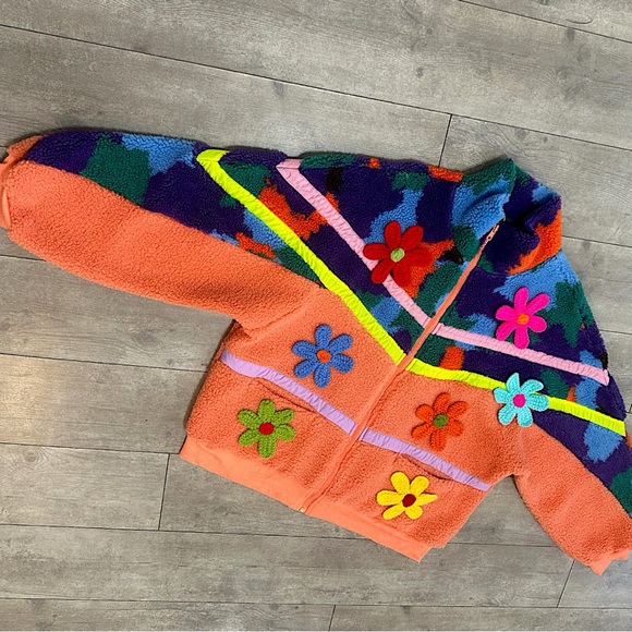 NEW BiBi Boutique Crochet Patch Floral Teddy Bomber Jacket Zip Shacket SAMPLE - Picture 8 of 16